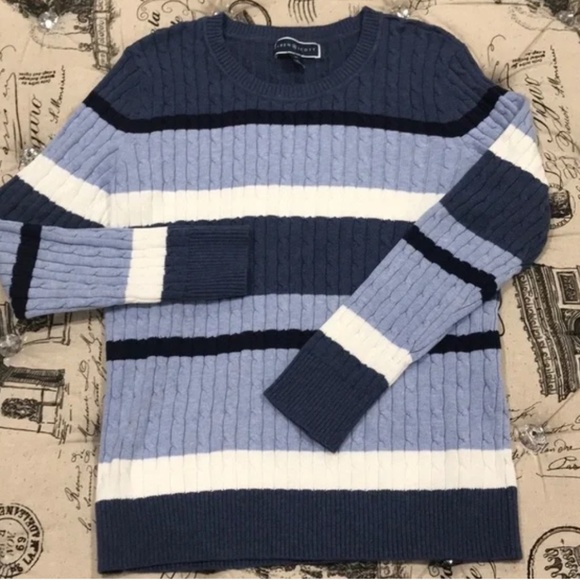 Karen Scott Striped Cotton Cable-Knit Sweater - Picture 2 of 2